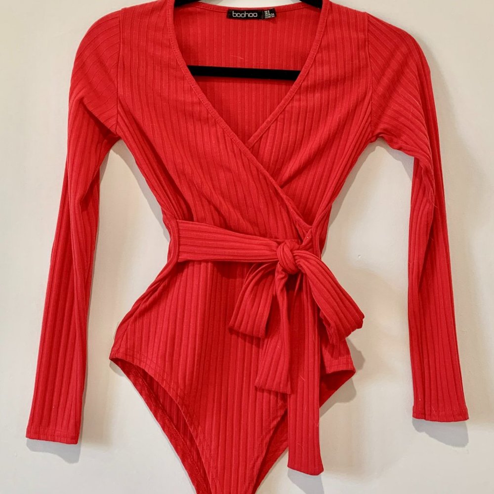 Red Front Tie Knot Bodysuit